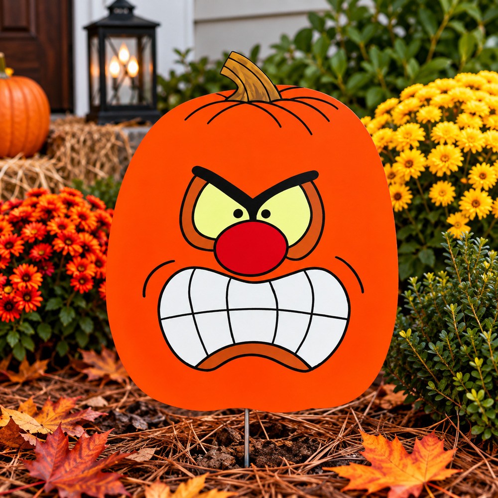 Hand Painted Wooden Pumpkin Yard Stake Halloween Fall Outdoor Decor Handmade